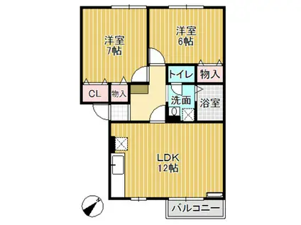 ブライダルハイツ戸出C棟(2LDK/2階)の間取り写真