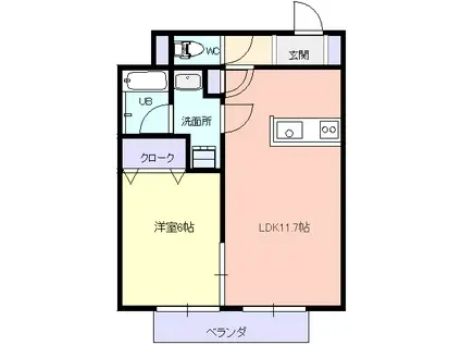 ルミエール(1LDK/2階)の間取り写真