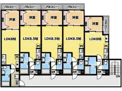 川越こもれびLYCKA(1LDK/3階)の間取り写真