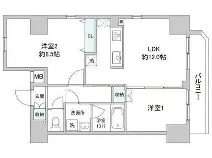 スカイグランデ日暮里(2LDK/13階)の間取り写真