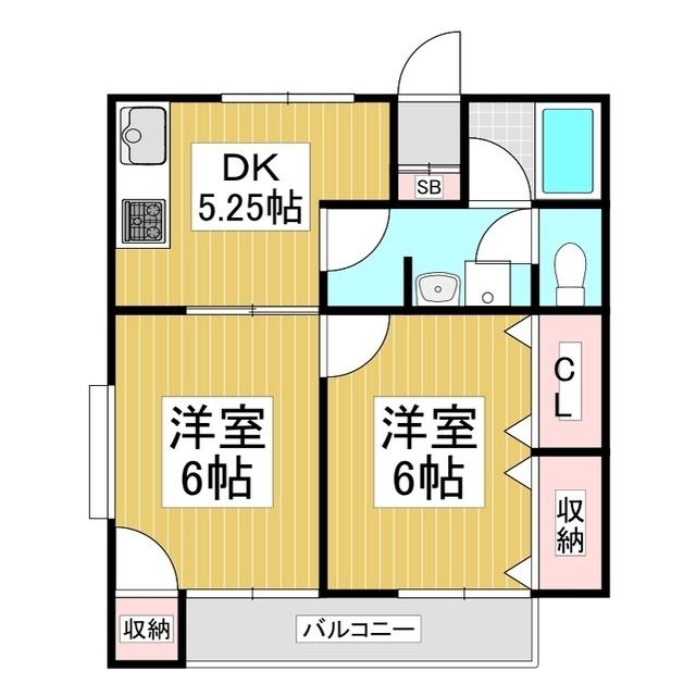 ヴィラ石芝(2DK/3階)の間取り写真