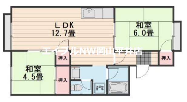 ガーデンハイツ南輝B(2LDK/2階)の間取り写真