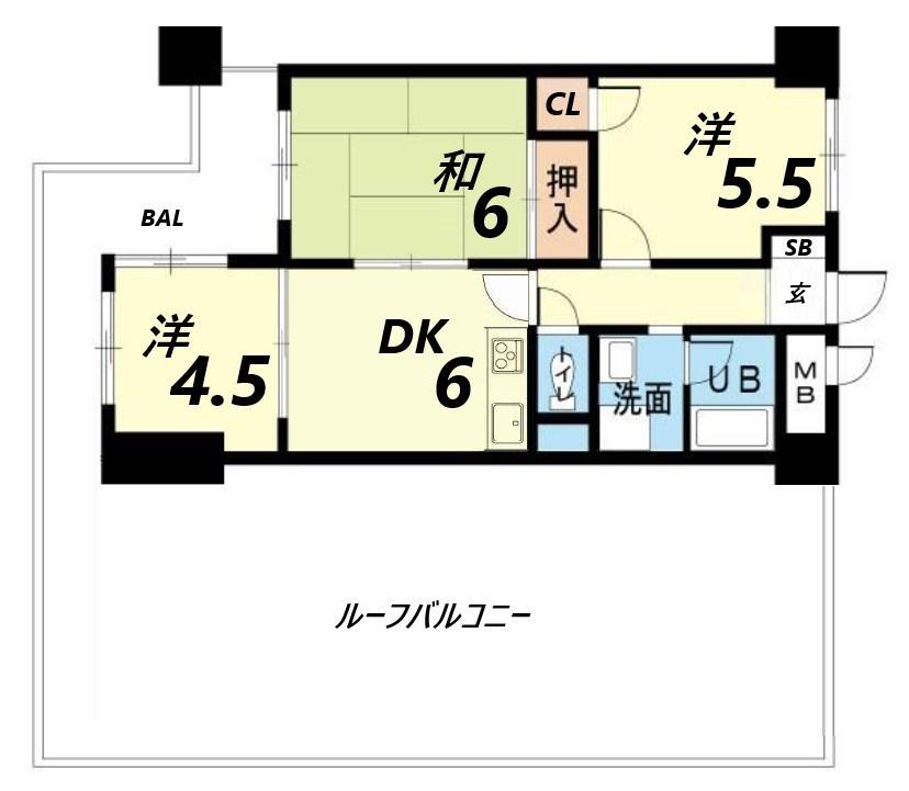 ロイヤルコーポ姫路(2LDK/4階)の間取り写真