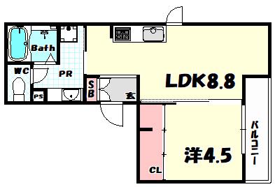 セジュール下山手通(1LDK/2階)の間取り写真