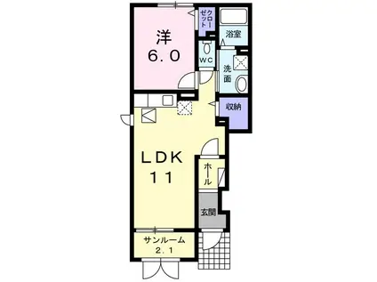 ブリアン城南(1LDK/1階)の間取り写真