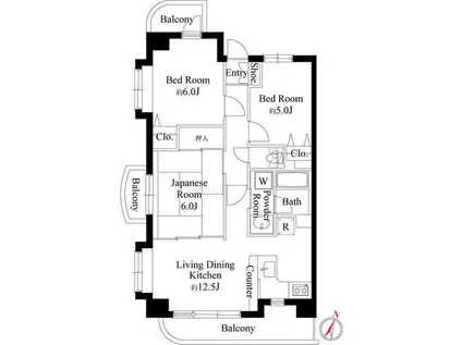 JR南武線 武蔵中原駅 徒歩22分 7階建 築26年(3LDK/5階)の間取り写真