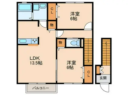 モンソレーユD棟(2LDK/2階)の間取り写真