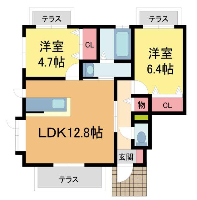 オリゼー芦屋西(2LDK/1階)の間取り写真