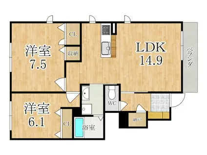 シャーメゾン坊城駅前(2LDK/1階)の間取り写真