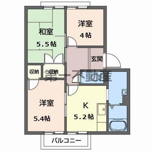ガーデンハイツ緑ケ丘EFGH(3K/2階)の間取り写真