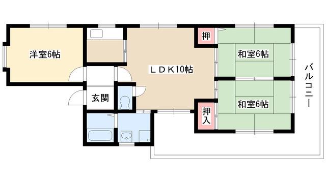 グリーンシャトー赤坂(3DK/1階)の間取り写真