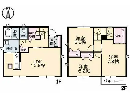 ソルコートA棟(3LDK/1階)の間取り写真
