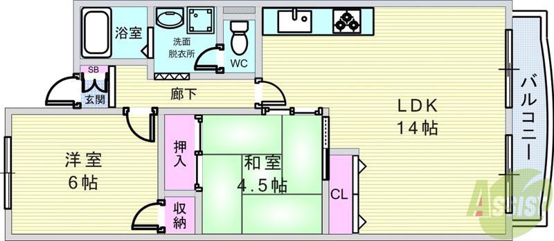 グランドール中桜塚(2LDK/3階)の間取り写真