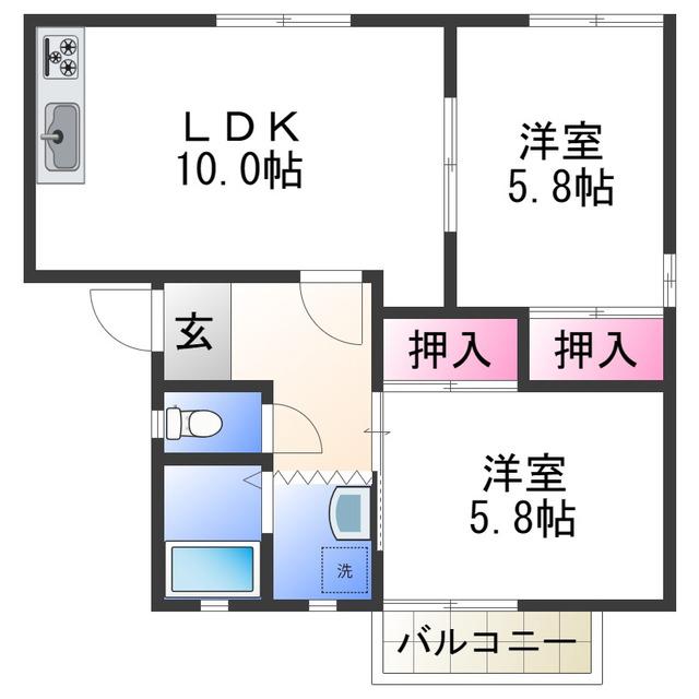フレグランス延時(2LDK/2階)の間取り写真