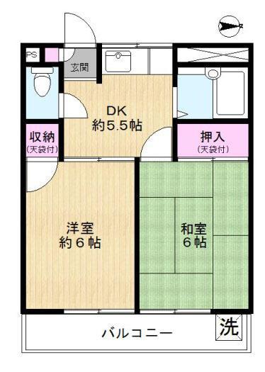 ロイヤルマンション花小金井(2DK/3階)の間取り写真