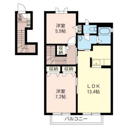 レジデンシアIP1台付(2LDK/2階)の間取り写真
