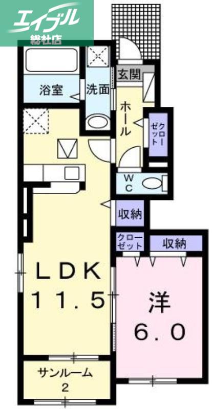 パイシーズ片島II(1LDK/1階)の間取り写真