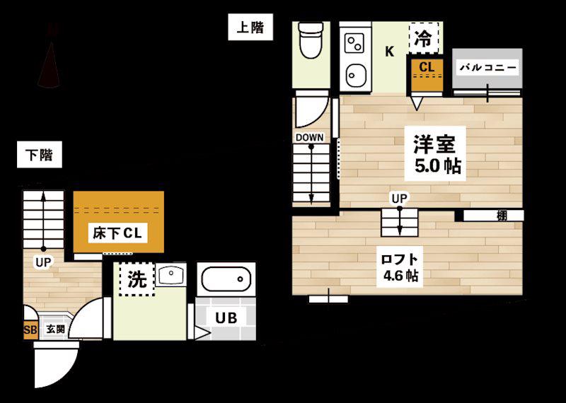 ADC飯塚SARA(1K/2階)の間取り写真