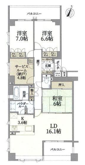 ジークレフ東灘森北町(3SLDK/4階)の間取り写真