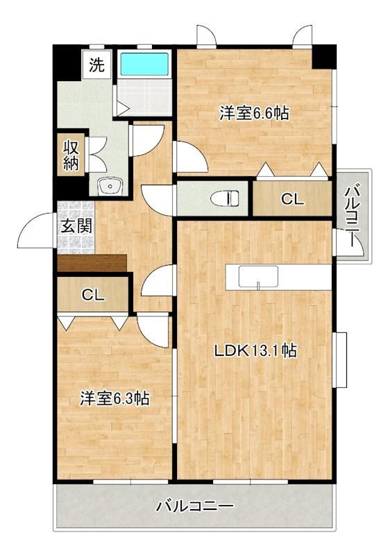 ノースステイツ徳力(2LDK/2階)の間取り写真
