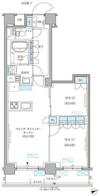 パークアクシス文京本郷(2LDK/2階)の間取り写真