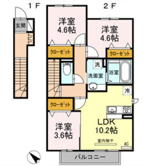 D-ROOMハピネスB(3LDK/2階)の間取り写真