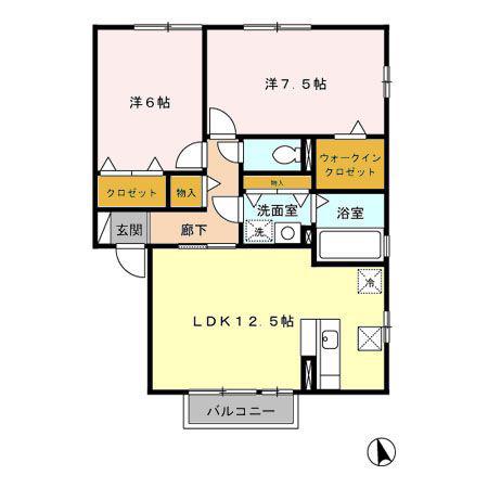 ウィルモアD(2LDK/1階)の間取り写真