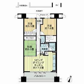 サーパス城山一番館(3LDK/15階)の間取り写真
