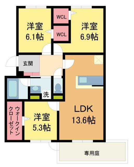 エレナ本山(3LDK/1階)の間取り写真