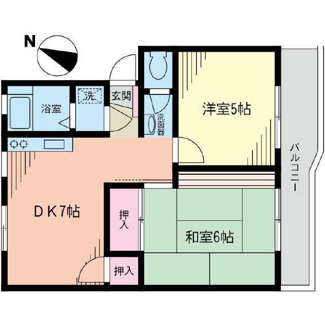 能見堂コーポ(2DK/4階)の間取り写真