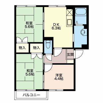 フレグランス府中 A(3DK/2階)の間取り写真