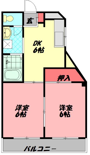 アフルエンス(2DK/2階)の間取り写真