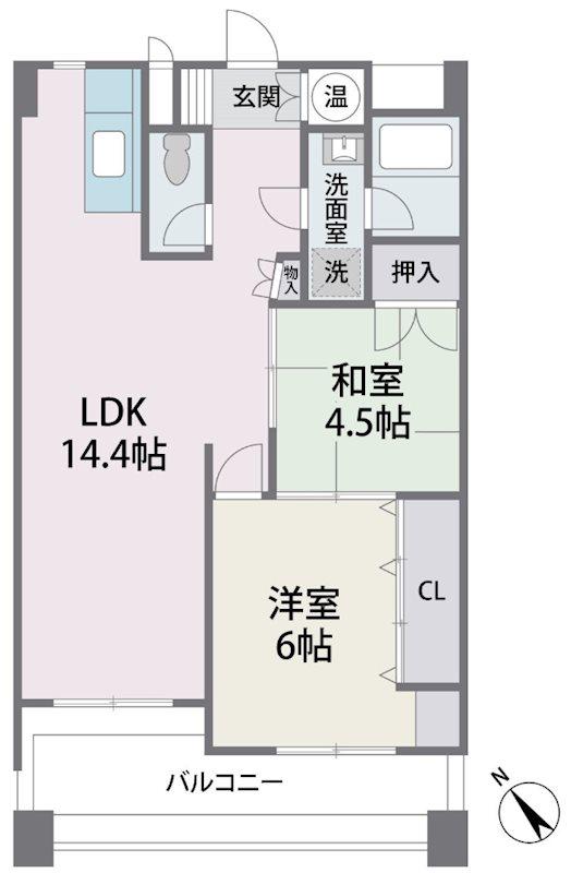 高砂マンション(2LDK/6階)の間取り写真