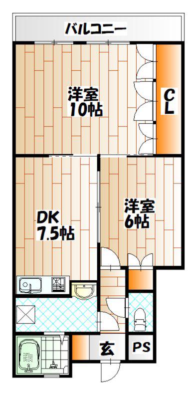 サンライフ小倉(2LDK/5階)の間取り写真