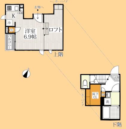 CB川越ジュアン(1K/2階)の間取り写真