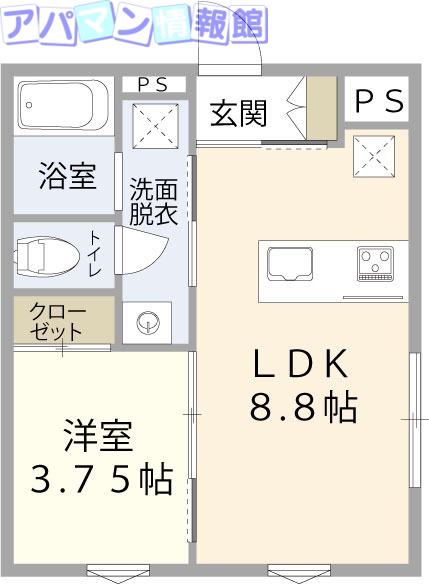 アーバンブランチ鳥屋野南(1LDK/1階)の間取り写真