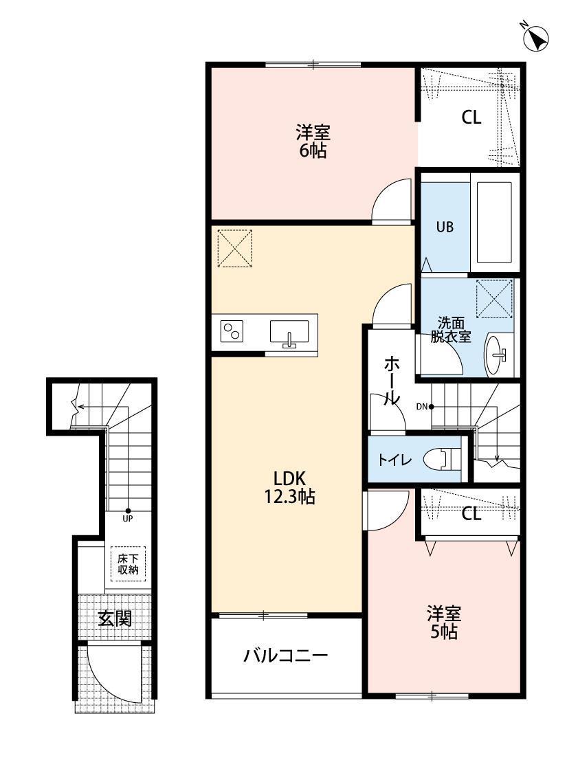 リーブルファイン越谷蒲生(2LDK/2階)の間取り写真