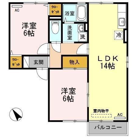 セジュールひまわり(2LDK/1階)の間取り写真