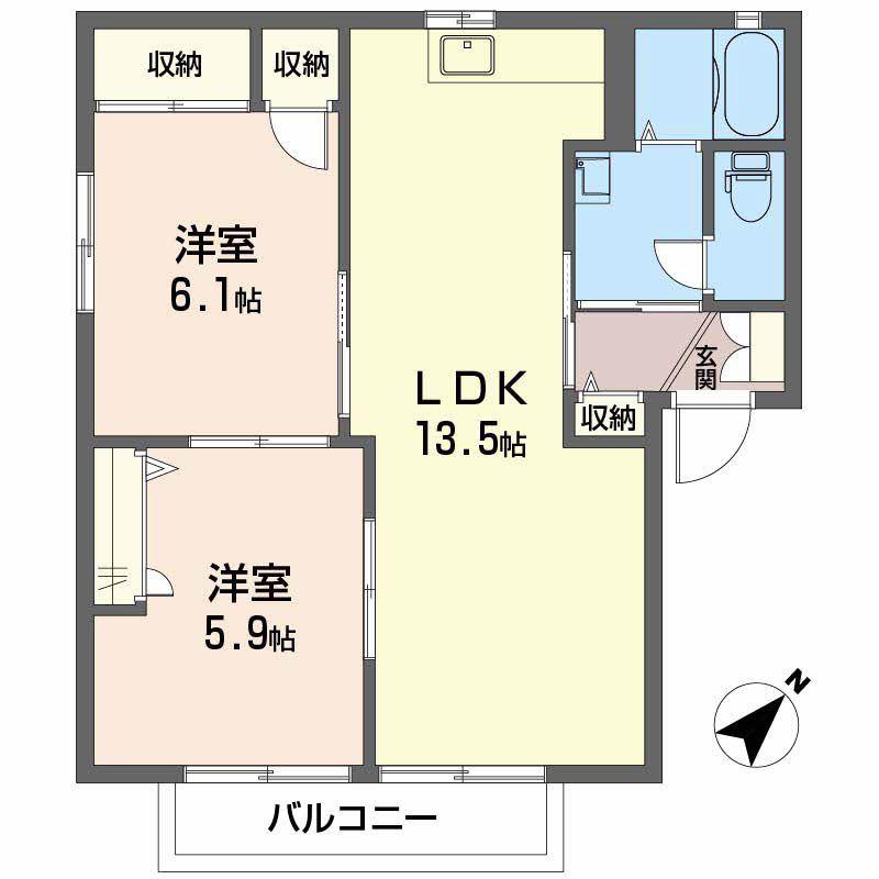 ハイムA.D.21 B棟(2LDK/2階)の間取り写真