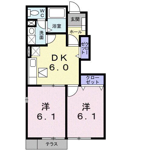 アンジュ(2DK/1階)の間取り写真