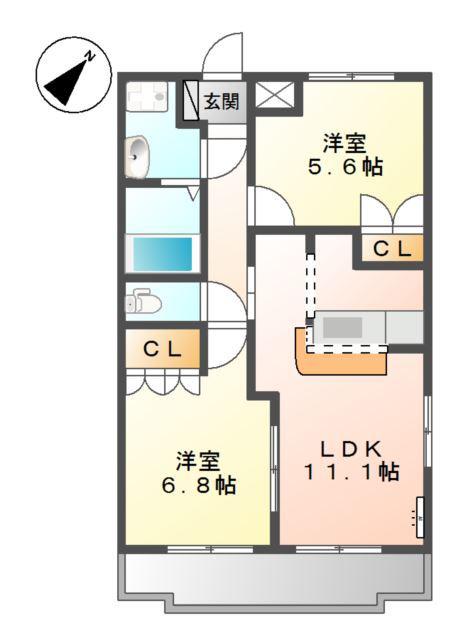 ジュエルガーデン(2LDK/2階)の間取り写真