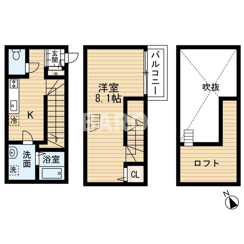 アポロン(1K/2階)の間取り写真