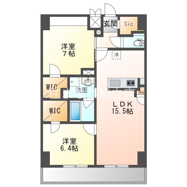 プロシード新安城(2LDK/9階)の間取り写真