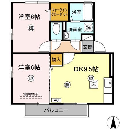 ピアネクスト B(2DK/1階)の間取り写真