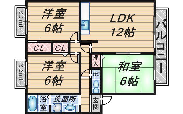 サンライフ(3LDK/2階)の間取り写真