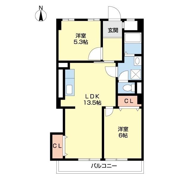 ひらたパークハイツ(2LDK/5階)の間取り写真