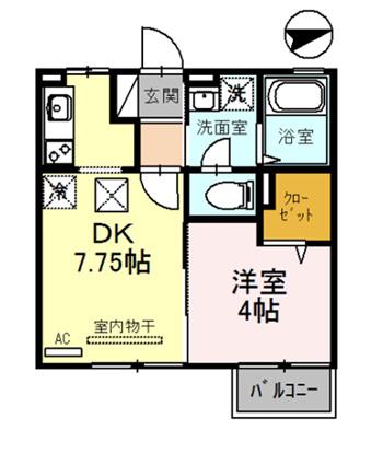 ブランシェ・ドミールB(1DK/1階)の間取り写真