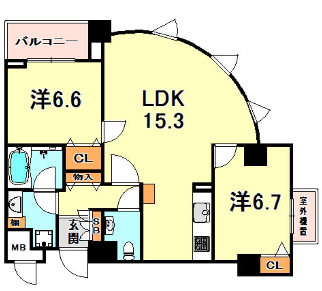 フォンテ上御影(2LDK/7階)の間取り写真
