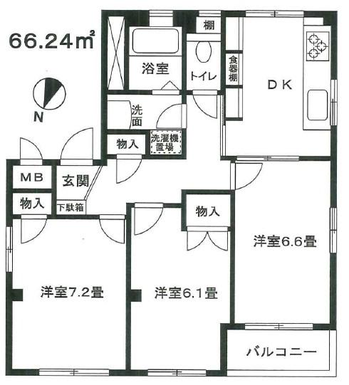 FCJビル(3DK/4階)の間取り写真
