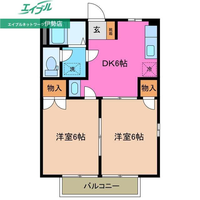 NEWCITYビスティア(2DK/2階)の間取り写真
